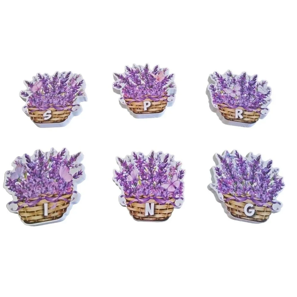 Lavender Spring Basket Die-Cut Wood Block Letter 6 Piece Set Double-Sided